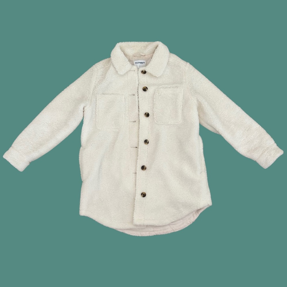 Old Navy Cream Oversized Sherpa Shirt Jacket | Size Small